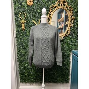 PJ Paul Jones Gray Cable Knit Crewneck Sweater Size L Classic Preppy Cozy